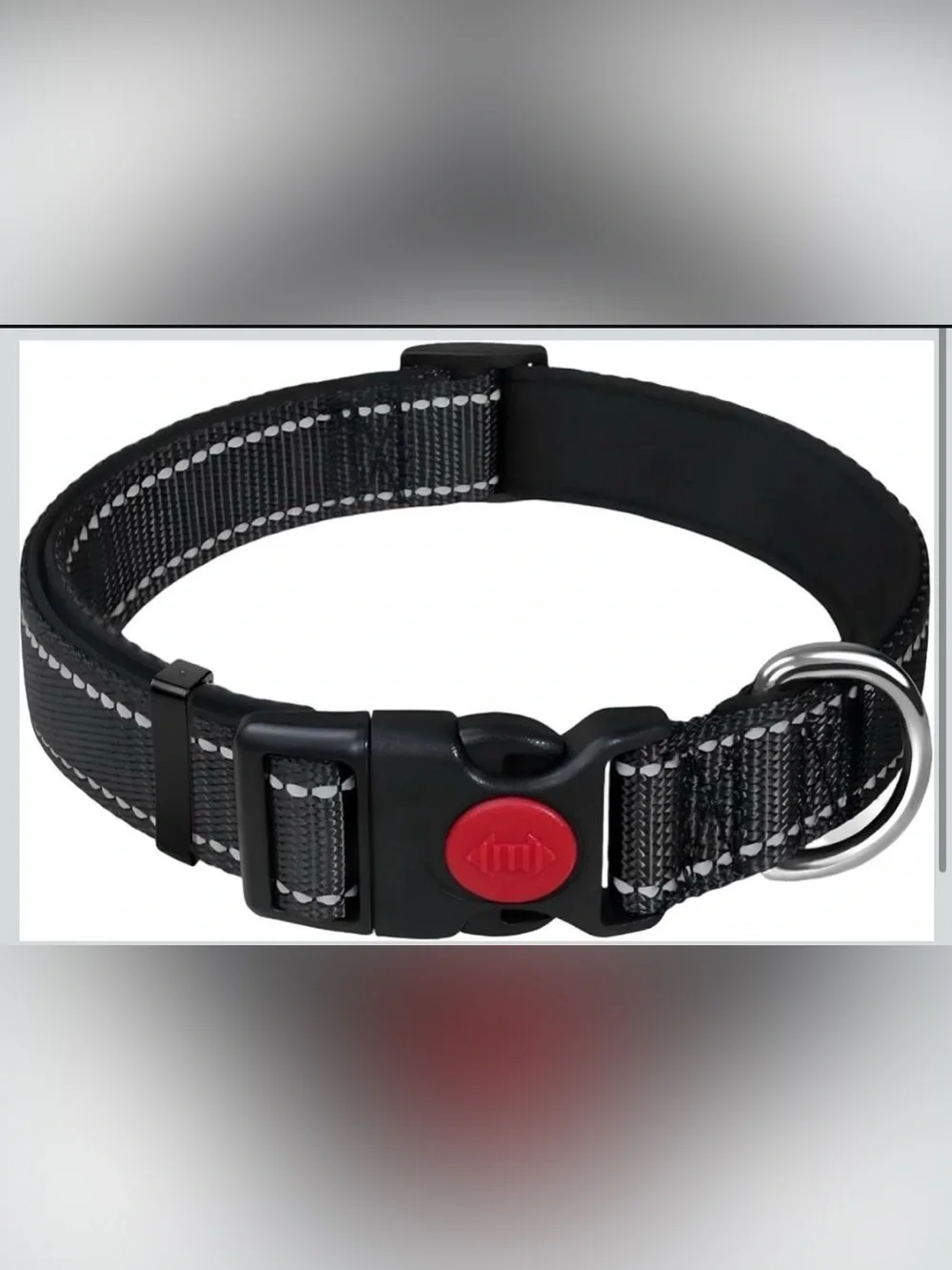 Reflective Dog Collar with Air Tag Holder. Neoprene Padded Lining, Quick Release